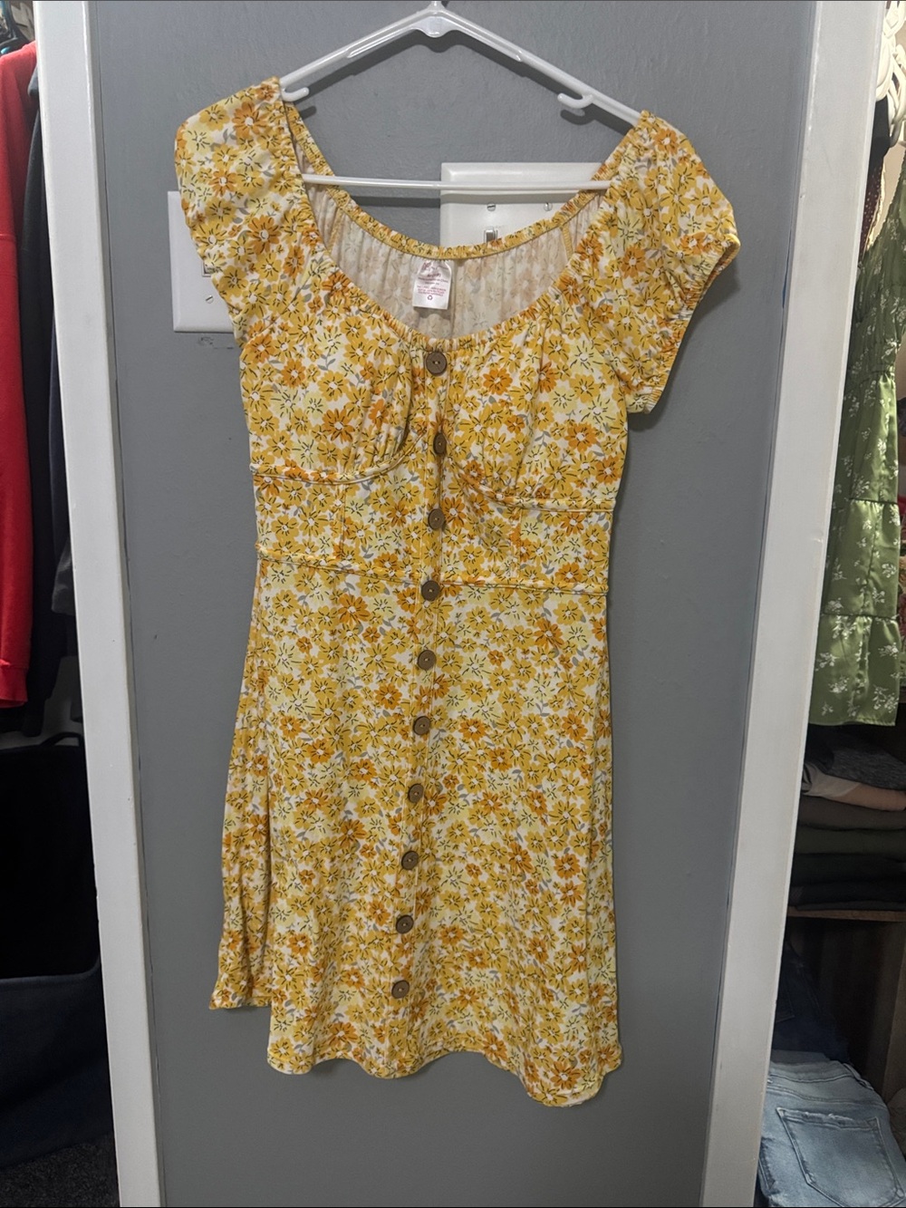 No Boundaries Yellow Floral Button-Front Sun Dress